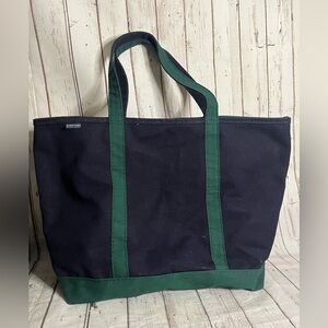Lands' End Canvas Boat Tote Bag Green Navy Blue XL Extra Large Vintage USA